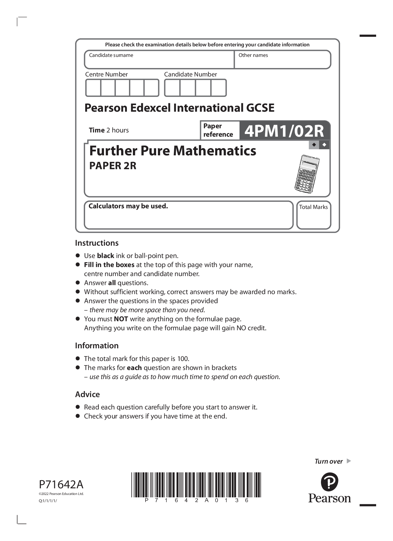 Preview image for 2022 pearson june booklet + mark scheme Edexcel International GCSE 4PM1/02R Further Pure Mathematics PAPER 2R